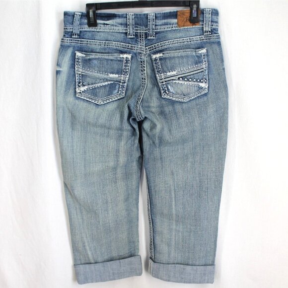 BKE Payton Cropped Jeans Womens Size 31 Light Wash Blue Denim Thick Stitch - Picture 3 of 5